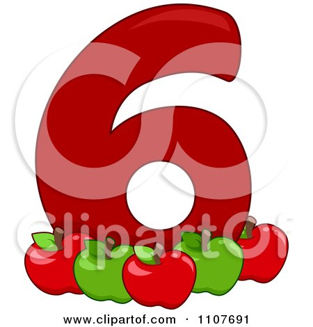 Clipart Number Six With 6 Apples - Royalty Free Vector Illustration by BNP Design Studio