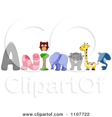 The Word Animals With A Worm Owl Elephant Rhino Giraffe And Shark Posters,  Art Prints by - Interior Wall Decor #1107722