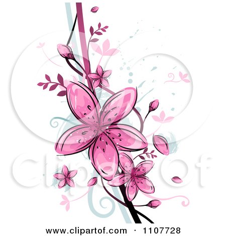 Clipart Pink Flowers Over Swirls And Splatters - Royalty Free Vector Illustration by BNP Design Studio