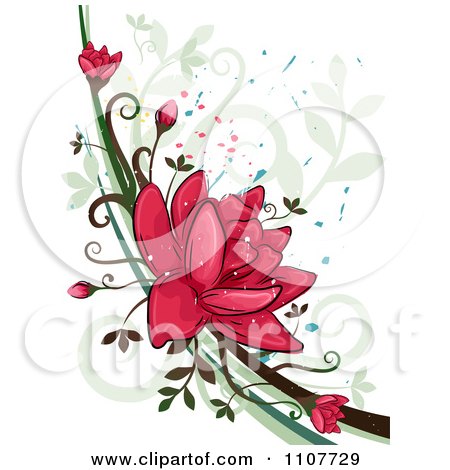 Clipart Red Lotus Flowers Over Swirls And Splatters - Royalty Free Vector Illustration by BNP Design Studio