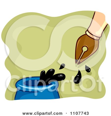 Clipart Fountain Pen Dipping In An Ink Well Over Green - Royalty Free Vector Illustration by BNP Design Studio