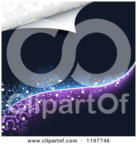 Clipart Turning Page Of A Purple And Blue Snowflake Wave Background With Silver Revealed - Royalty Free Vector Illustration by dero
