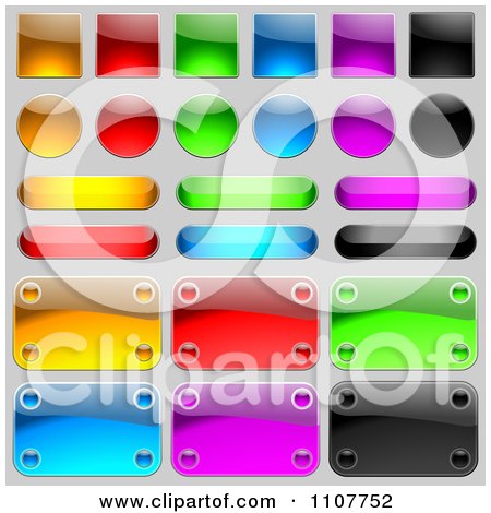 Clipart Reflective Plaques Icons And Buttons On Gray - Royalty Free Vector Illustration by dero