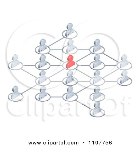 Clipart Networked 3d Avatar People Connected To A Red Person In The Center - Royalty Free Vector Illustration by AtStockIllustration