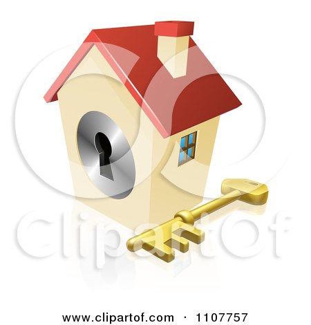 Clipart 3d House Padlock With A Skeleton Key - Royalty Free Vector Illustration by AtStockIllustration