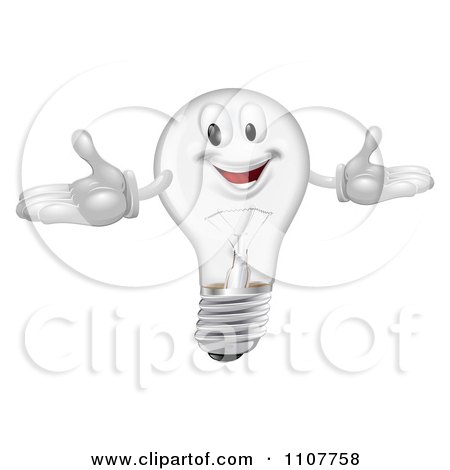 Clipart Happy Clear Lightbulb Mascot With Open Arms - Royalty Free Vector Illustration by AtStockIllustration