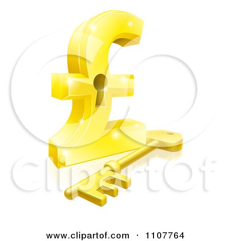 Clipart 3d Golden Skeleton Key And Pound Sterling Key Hole - Royalty Free Vector Illustration by AtStockIllustration