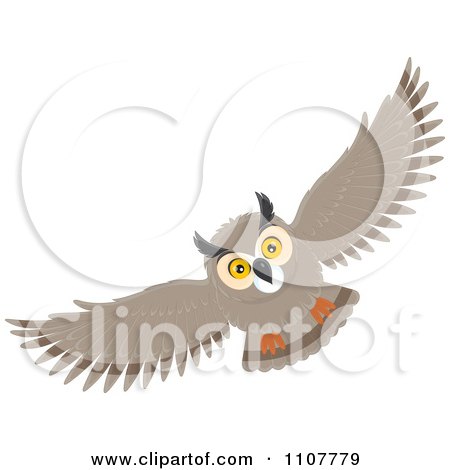 Clipart Long Eared Owl Flying - Royalty Free Vector Illustration by Alex Bannykh