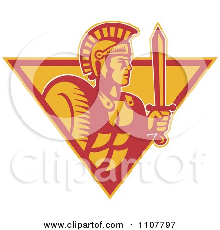 Clipart Retro Styled Roman Centurion Soldier With A Sword In An Upside Down Triangle - Royalty Free Vector Illustration by patrimonio