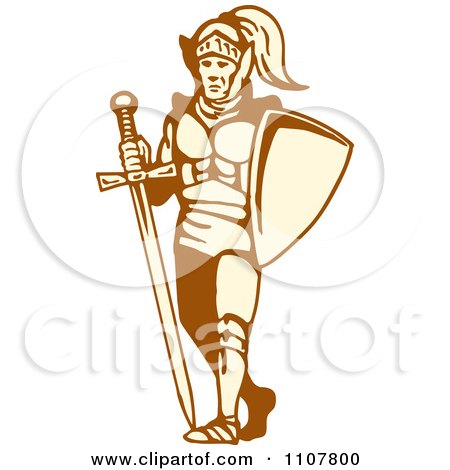 Clipart Walking Knight With A Shield And Sword - Royalty Free Vector Illustration by patrimonio