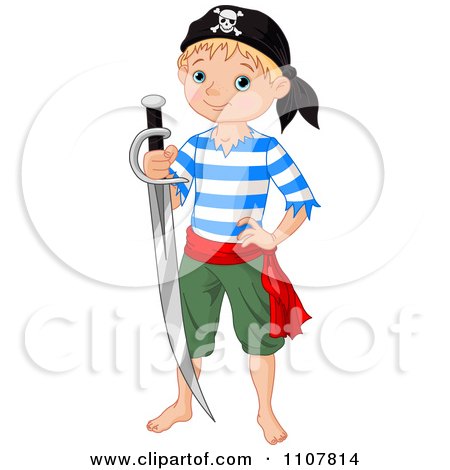 Clipart Blond Pirate Kid Holding A Sword - Royalty Free Vector Illustration by Pushkin