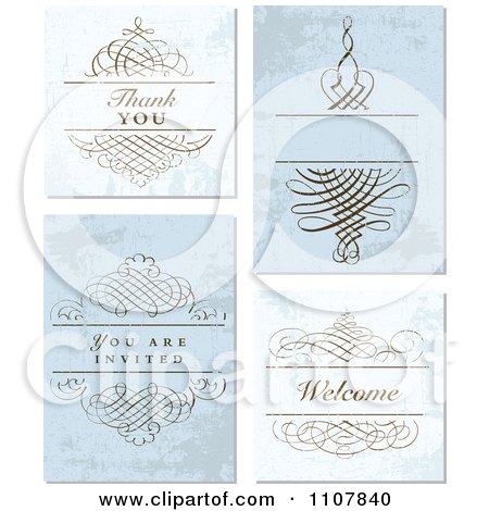Clipart Set Of Distressed Swirl And Blue Wedding Invitation Designs - Royalty Free Vector Illustration by BestVector