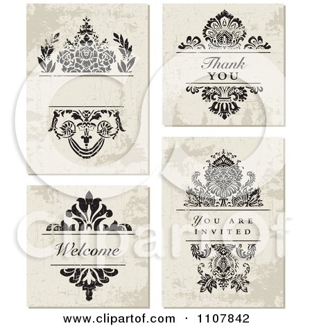 Clipart Set Of Distressed Floral Wedding Invitation Designs - Royalty Free Vector Illustration by BestVector
