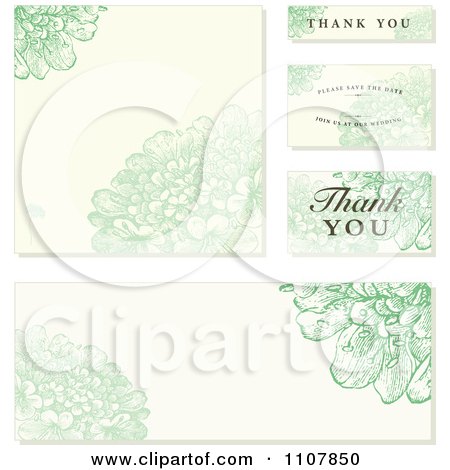 Clipart Set Of Green And Beige Floral Wedding Invitation Designs - Royalty Free Vector Illustration by BestVector