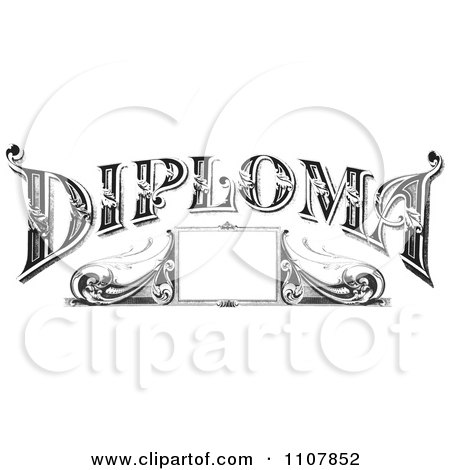 Clipart Retro Black And White Vintage Diploma Frame And Text - Royalty Free Vector Illustration by BestVector
