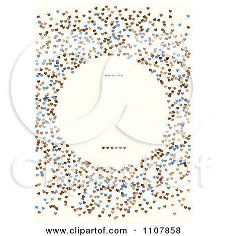 Clipart Round Frame Surrounded By Brown And Blue Hearts On Off White - Royalty Free Vector Illustration by BestVector