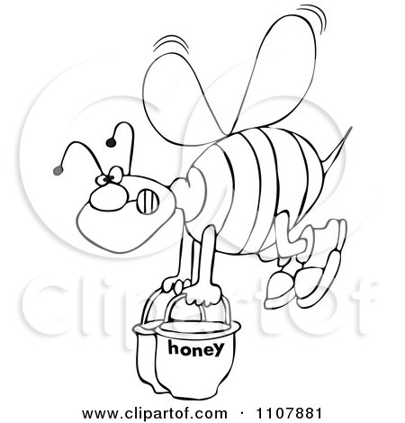Clipart Outlined Bee Carrying Heavy Buckets Of Honey - Royalty Free Vector Illustration by djart