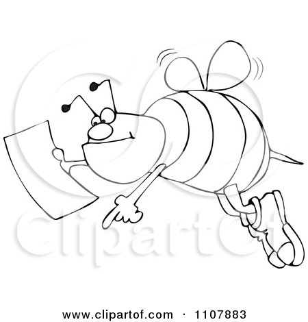 Clipart Outlined Bee Pointing And Holding A Map - Royalty Free Vector Illustration by djart