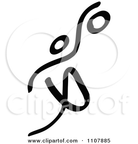Clipart Black And White Stick Drawing Of A Basketball Player - Royalty Free Vector Illustration by Zooco