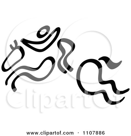 Clipart Black And White Stick Drawing Of A Jockey - Royalty Free Vector Illustration by Zooco