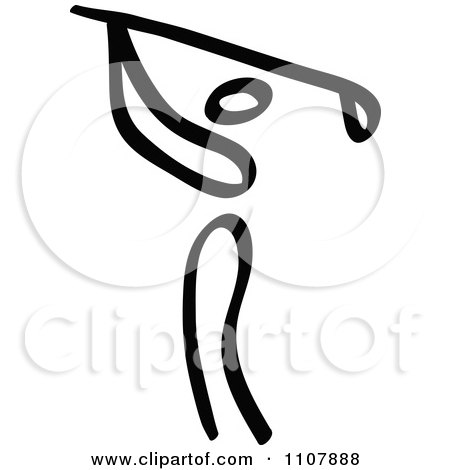 Clipart Black And White Stick Drawing Of A Golfer - Royalty Free Vector Illustration by Zooco