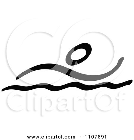 Clipart Black And White Stick Drawing Of A Swimmer - Royalty Free Vector Illustration by Zooco