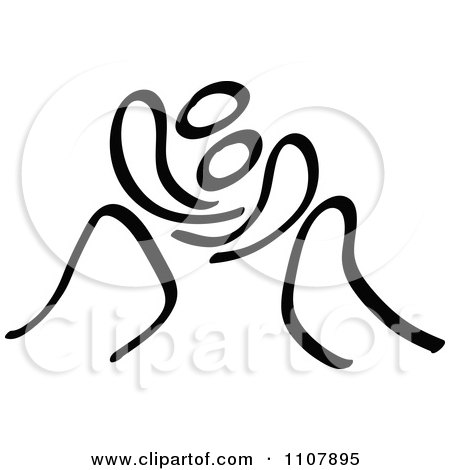 Clipart Black And White Stick Drawing Of Wrestlers - Royalty Free Vector Illustration by Zooco