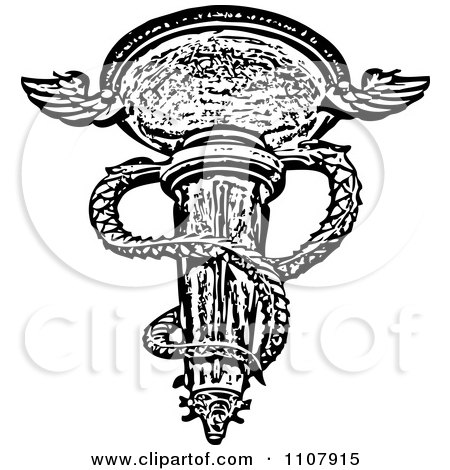Clipart Black And White Snake And Winged Wall Sconce - Royalty Free Vector Illustration by Andrei Marincas