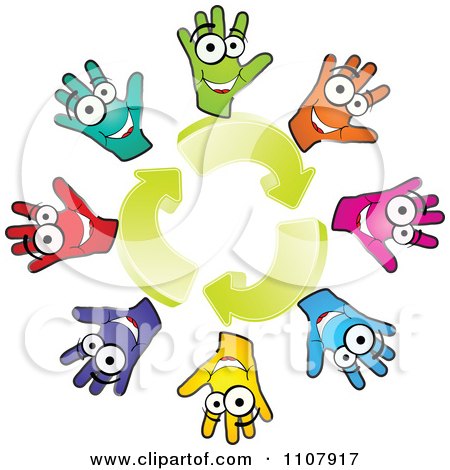 Clipart Circle Of Colorful Hands And Recycle Arrows - Royalty Free Vector Illustration by Andrei Marincas