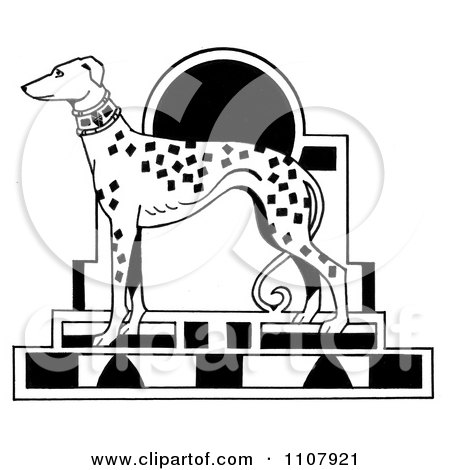 Clipart Black And White Art Deco Styled Dalmatian Dog - Royalty Free Illustration by LoopyLand