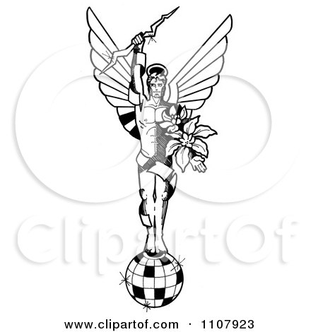 Clipart Disco God Holding A Bolt And Flowers On Top Of A Ball, - Royalty Free Illustration by LoopyLand