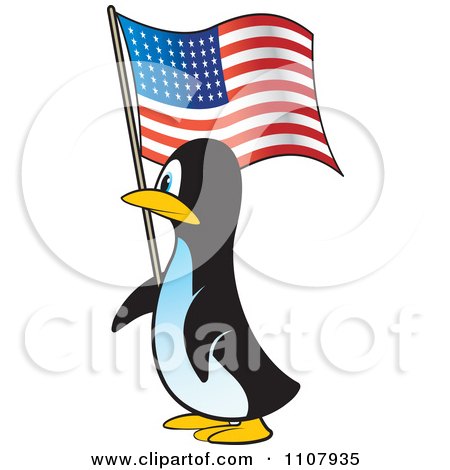 Clipart American Penguin Carrying A USA Flag - Royalty Free Vector Illustration by Lal Perera