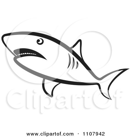 Clipart Black And White Shark Swimming - Royalty Free Vector Illustration by Lal Perera