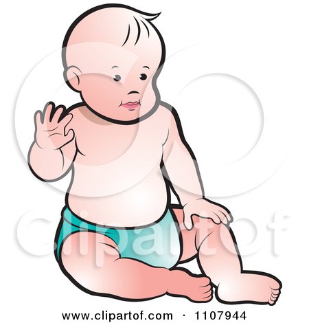 Clipart White Baby Sitting Up And Waving - Royalty Free Vector Illustration by Lal Perera