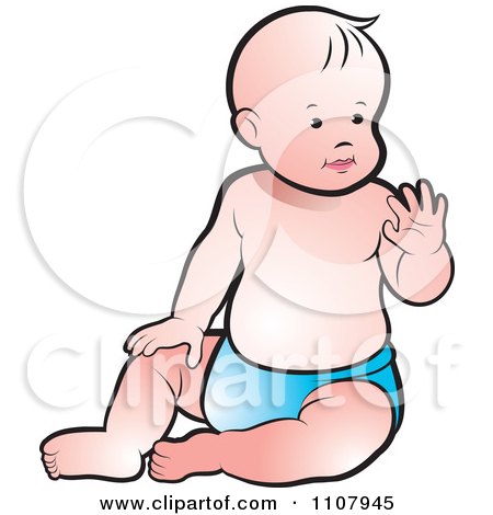Clipart Caucasian Baby Sitting Up And Waving - Royalty Free Vector Illustration by Lal Perera