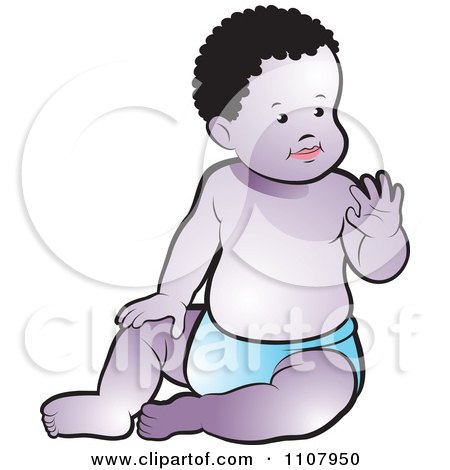 Clipart Black Baby Sitting Up And Waving - Royalty Free Vector Illustration by Lal Perera