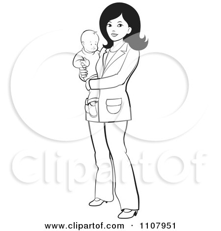 Clipart Outlined Mother With A Baby - Royalty Free Vector Illustration by Lal Perera