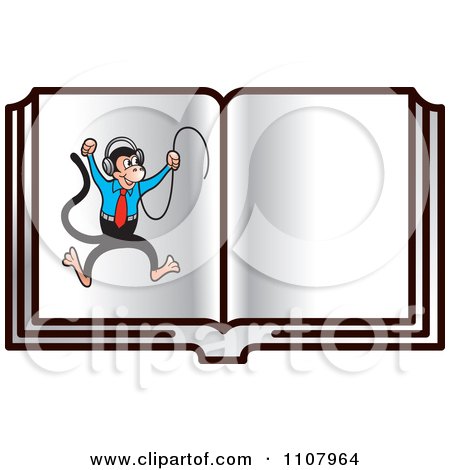 Clipart Monkey With Headphones In An Open Book - Royalty Free Vector Illustration by Lal Perera