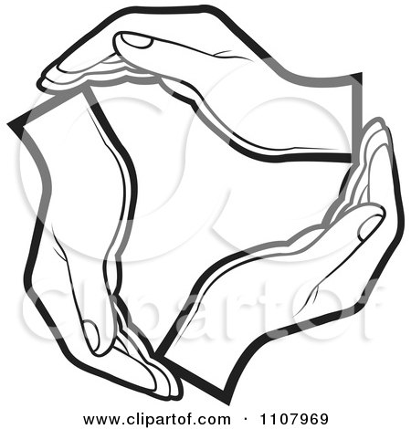 Clipart Circle Of Three Black And White Human Hands - Royalty Free Vector Illustration by Lal Perera