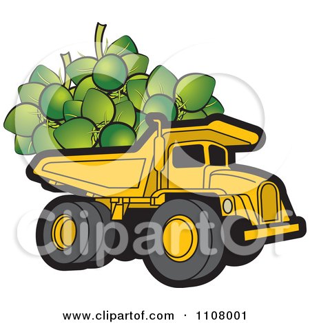 Clipart Yellow Dump Truck Hauling Coconuts - Royalty Free Vector Illustration by Lal Perera