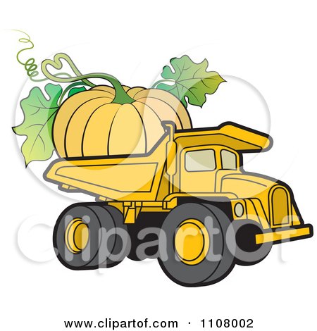 Clipart Yellow Dump Truck Hauling A Huge Pumpkin - Royalty Free Vector Illustration by Lal Perera