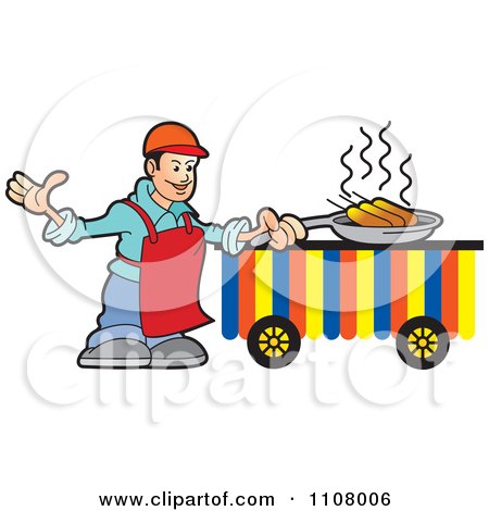 Clipart Happy Male Chef Frying Corn Dogs 2 - Royalty Free Vector Illustration by Lal Perera