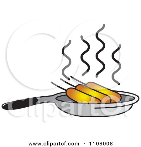 Clipart Corn Dogs Frying In A Pan - Royalty Free Vector Illustration by Lal Perera