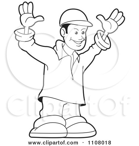 Clipart Outlined Happy Man Holding His Arms Up - Royalty Free Vector Illustration by Lal Perera