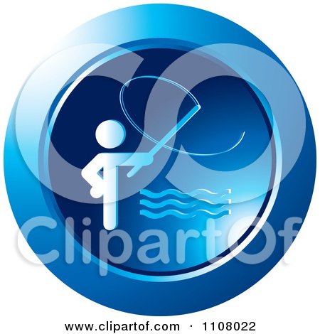 Clipart Round Blue Fishing Icon - Royalty Free Vector Illustration by Lal Perera