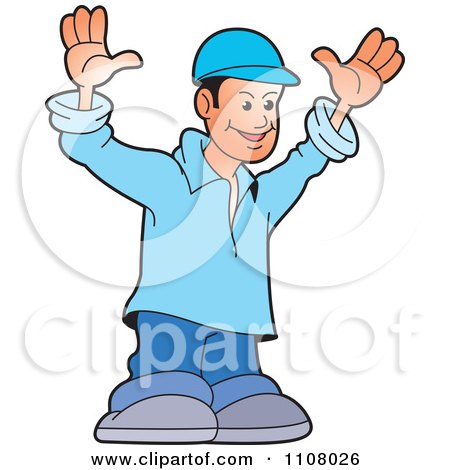 Clipart Happy Man Cheerying And Holding His Arms Up - Royalty Free Vector Illustration by Lal Perera