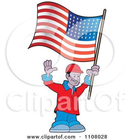 Clipart Happy Black Man Holding An American Flag - Royalty Free Vector Illustration by Lal Perera