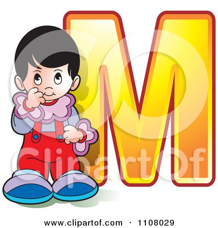 Clipart Shy Girl By The Letter M - Royalty Free Vector Illustration by Lal Perera