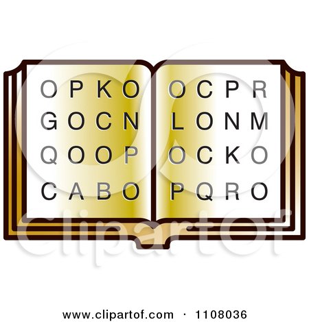 Clipart Golden Open Book With Letters - Royalty Free Vector Illustration by Lal Perera