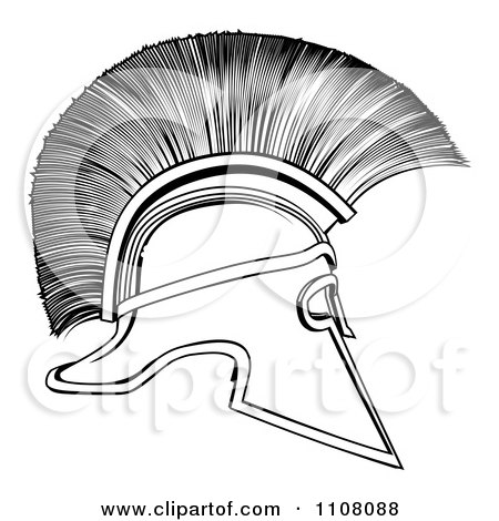 Clipart Outlined Spartan Corinthian Helmet - Royalty Free Vector Illustration by AtStockIllustration